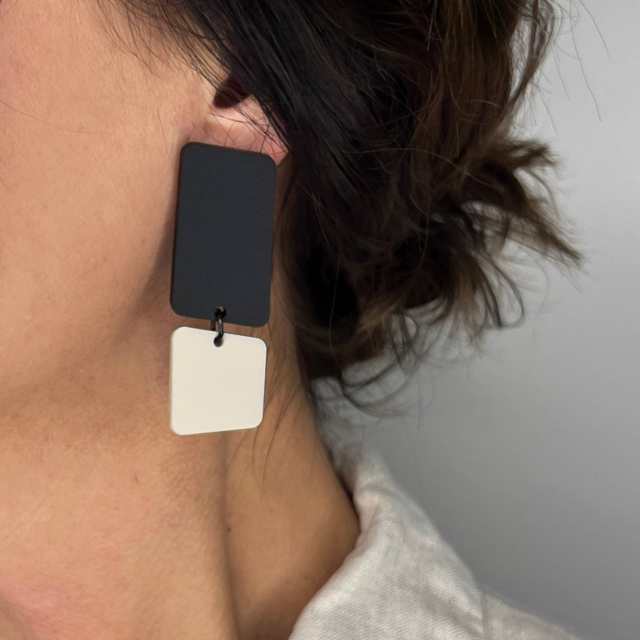 BAUHAUS Statement Earrings - Matte Back and Ivory Beige - Mingled