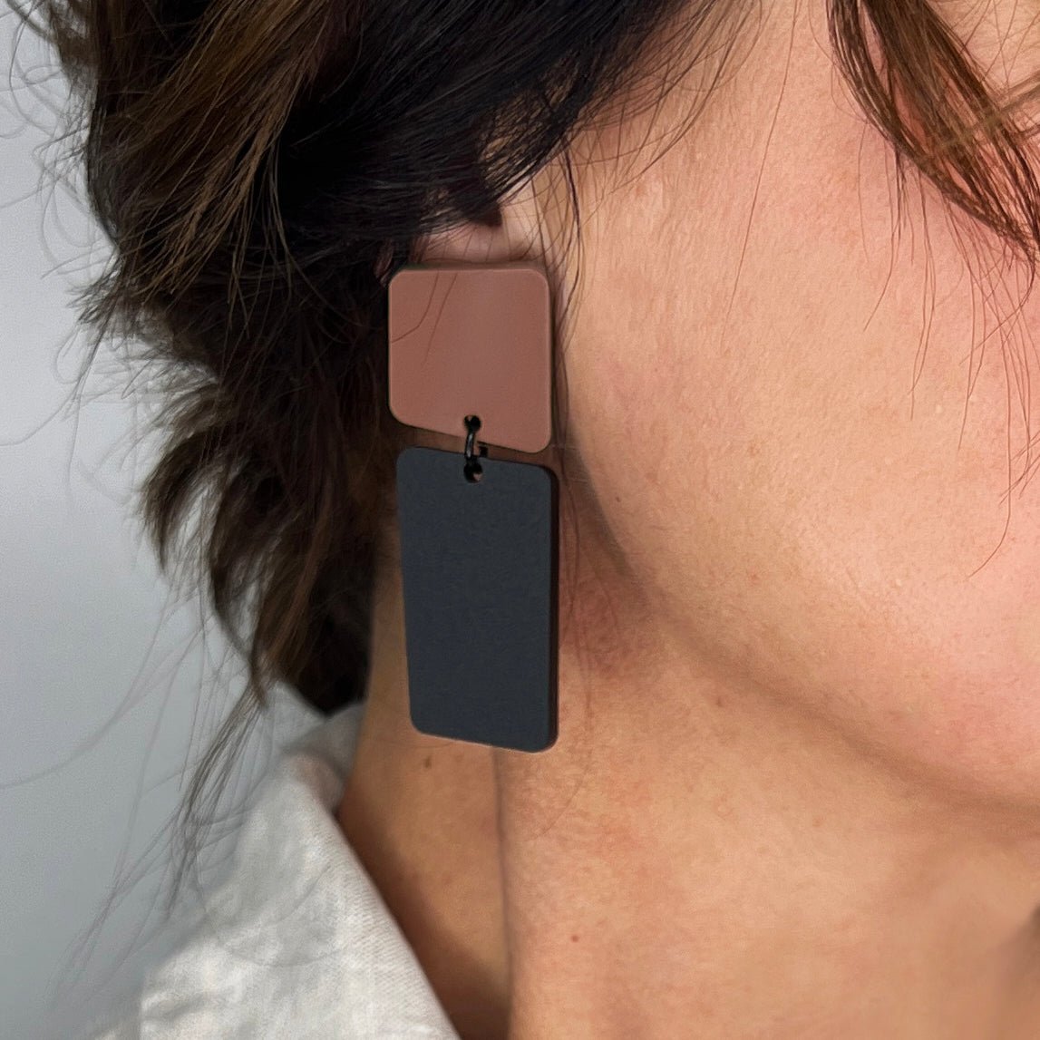 BAUHAUS Statement Earrings - Matte Black and Nutmeg Brown - Mingled