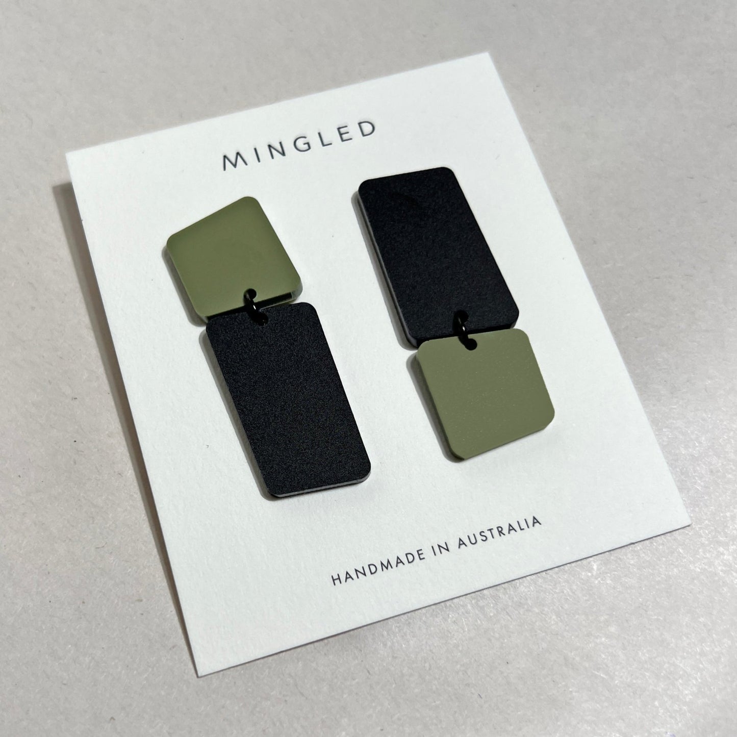 BAUHAUS Statement Earrings - Matte Black and Olive Green - Mingled