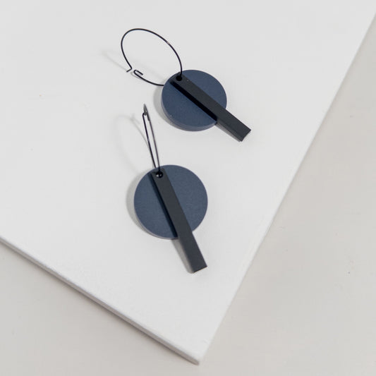 Black Bar Denim Blue Dangle Hoop Earrings