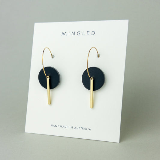 Gold Bar Hoop Dangle - Black
