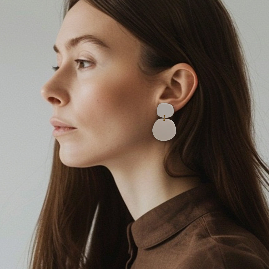 Boulder Beige Statement Earrings