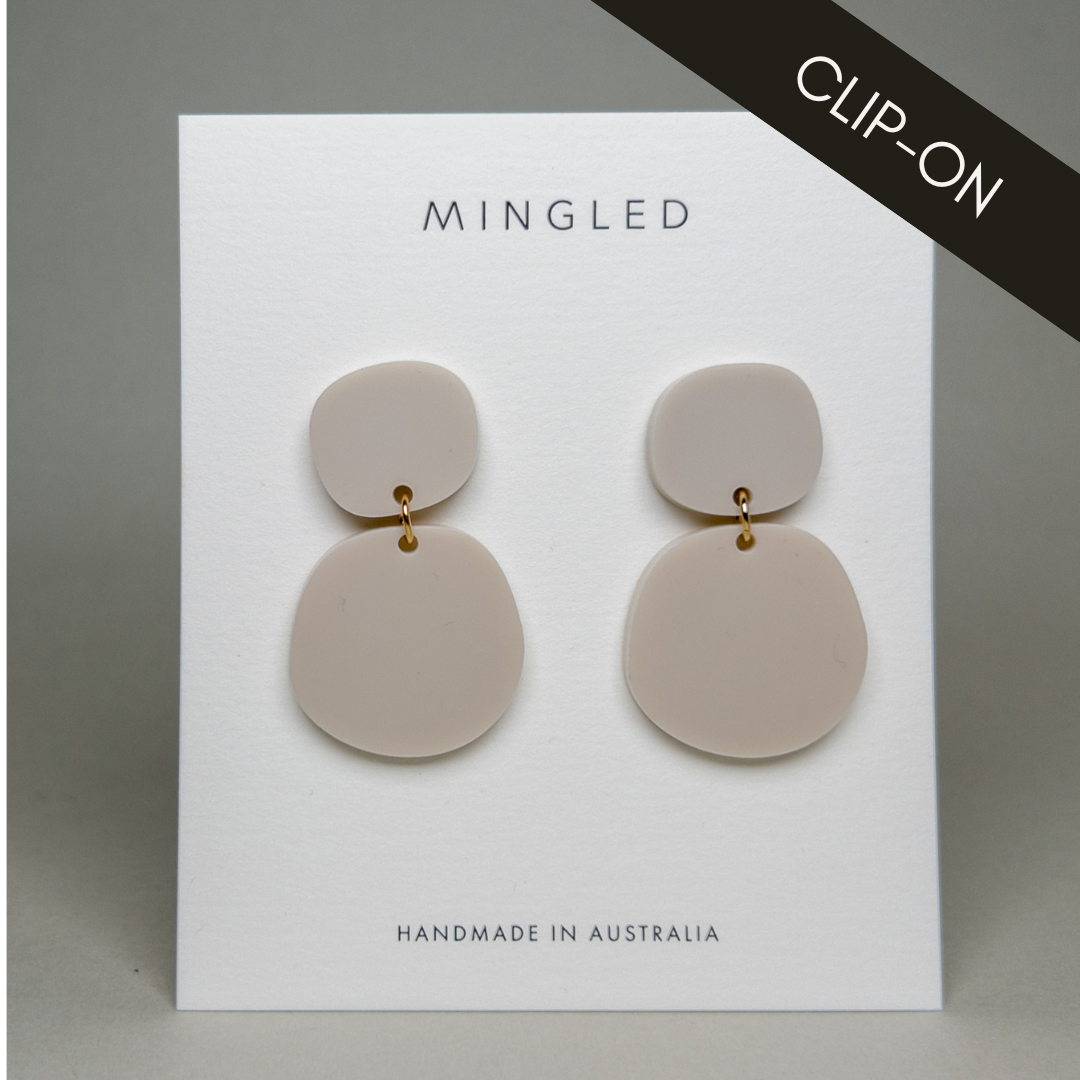 CLIP ON Boulder Statement Dangles - Ivory Beige