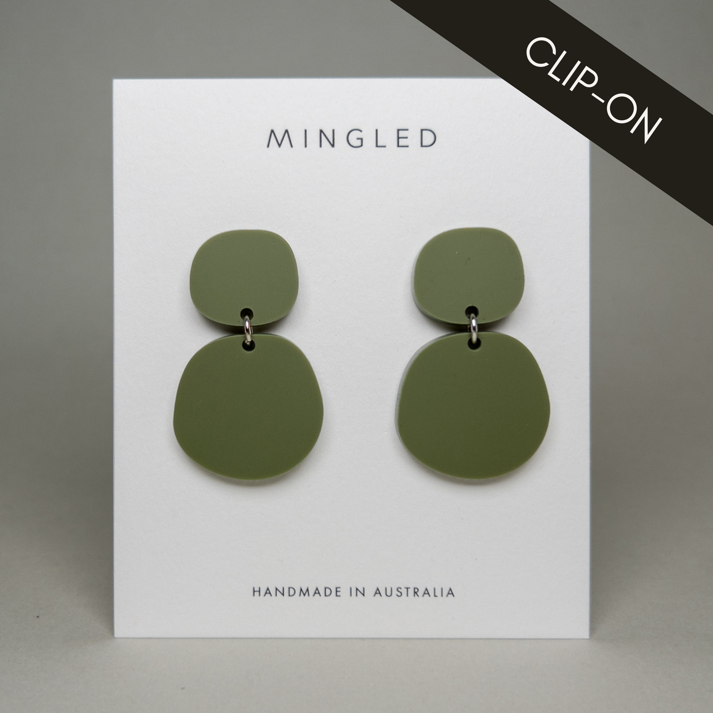 CLIP ON Boulder Statement Dangles - Olive