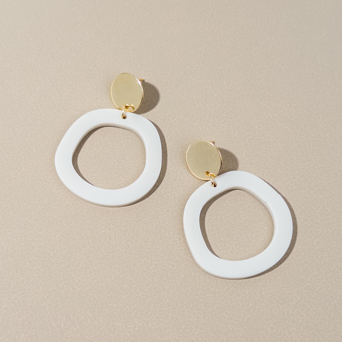 CHARLIE Dangle Earrings - Ivory Beige & Gold