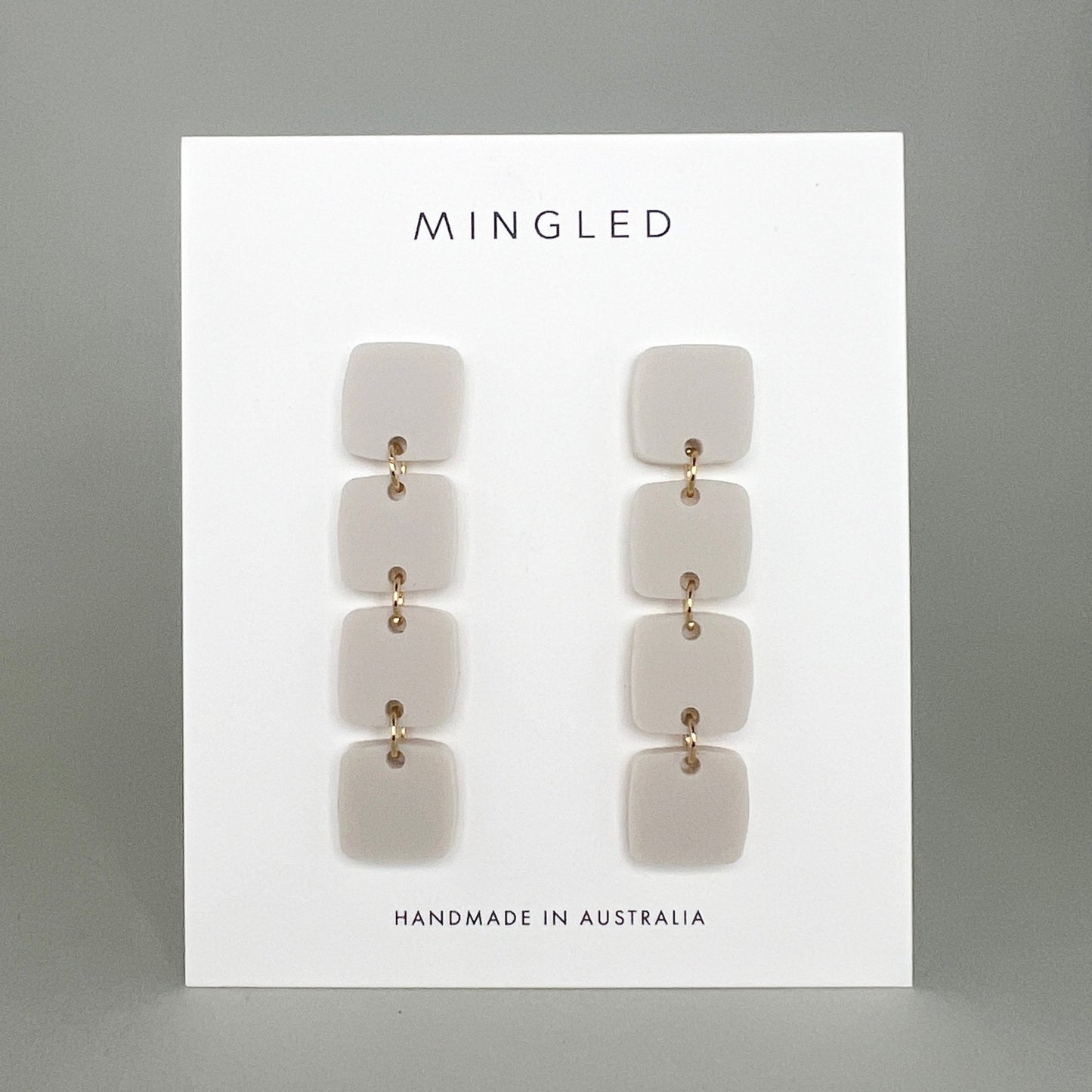 Four Squared Long Drop Dangle Earrings - Ivory Beige - Mingled