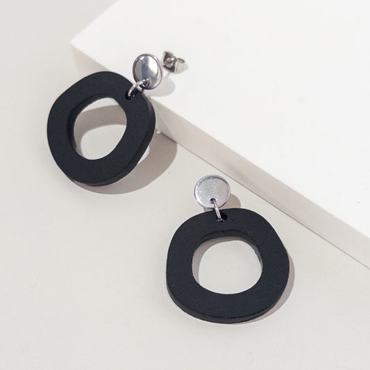 Frankie Minimalist Dangle Earrings - Black and Silver