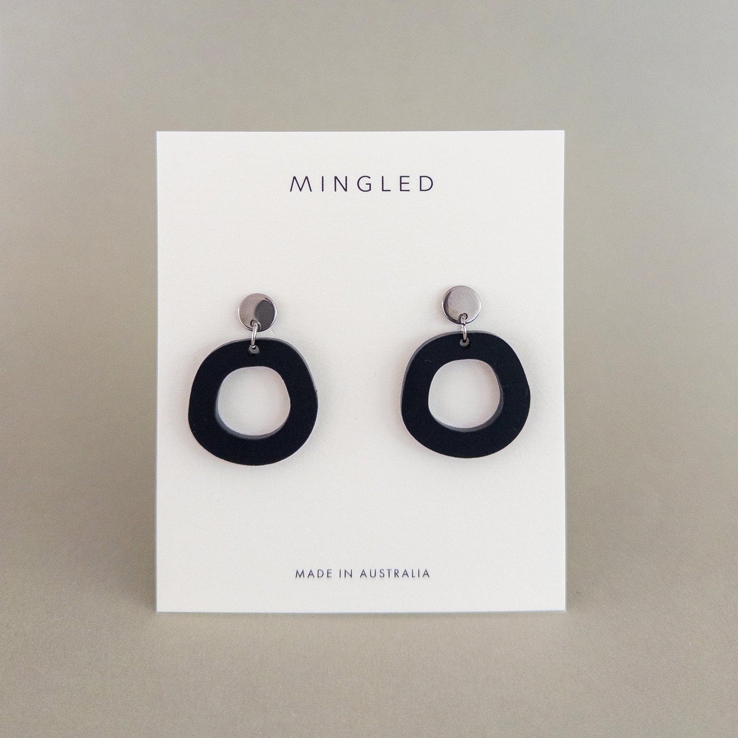Frankie Minimalist Dangle Earrings - Matte Black and Stainless Steel - Mingled