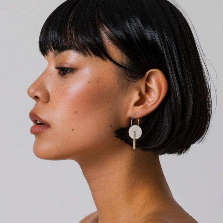 Gold Bar Hoop - Ivory Beige