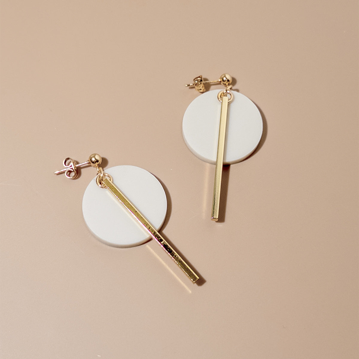 Beige and Gold Dangle Earrings