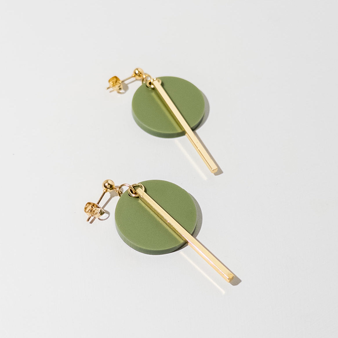 Olive Green and Gold Dangle Earrings