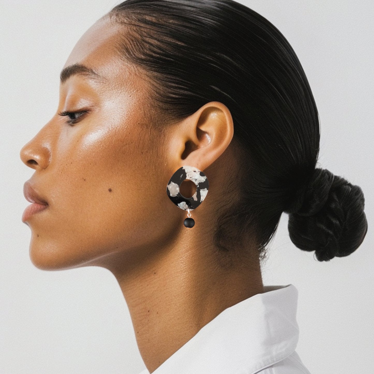 Lunar Drop Earrings - Black and White Pearl