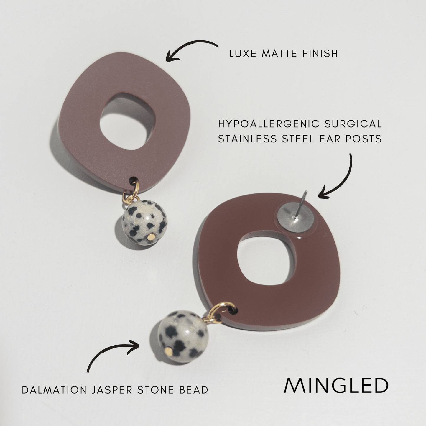 Lunar Drop Earrings - Matte Nutmeg Brown - Mingled