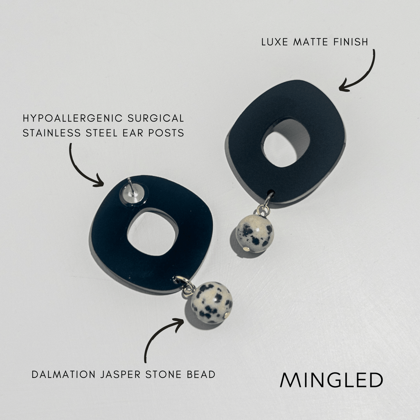 Lunar Drop Earrings - Black - Mingled