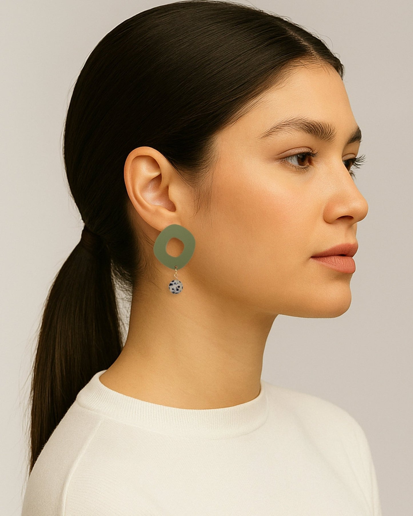 Lunar Drop Earrings - Olive Green - Mingled