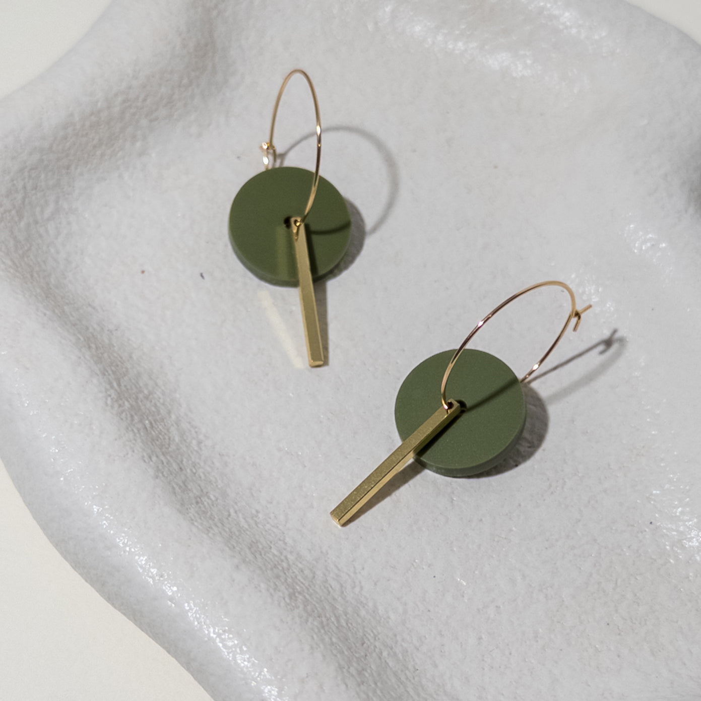 Gold Bar Hoop - Olive