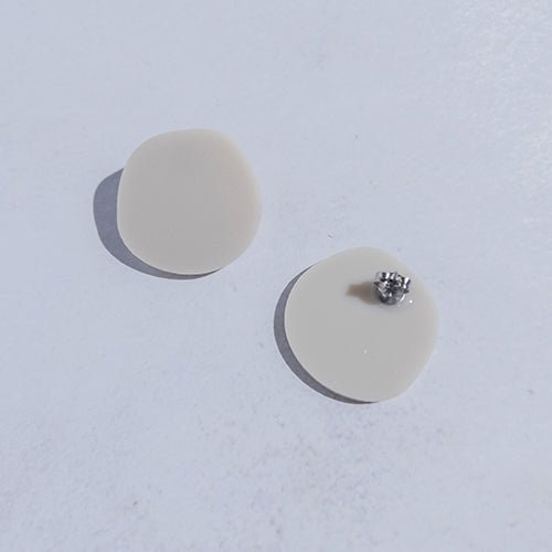 Organic Statement Stud Earrings - Matte Ivory Beige - Mingled