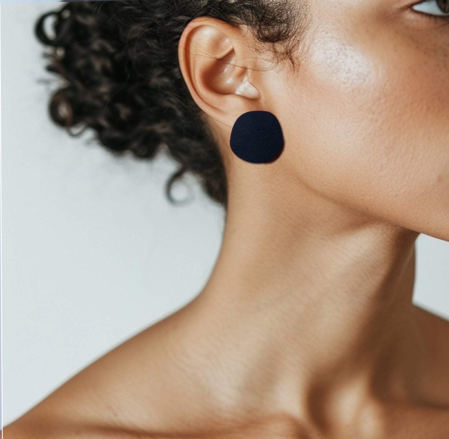 CLIP ON Organic Statement Stud Earrings - Matte Black - Mingled