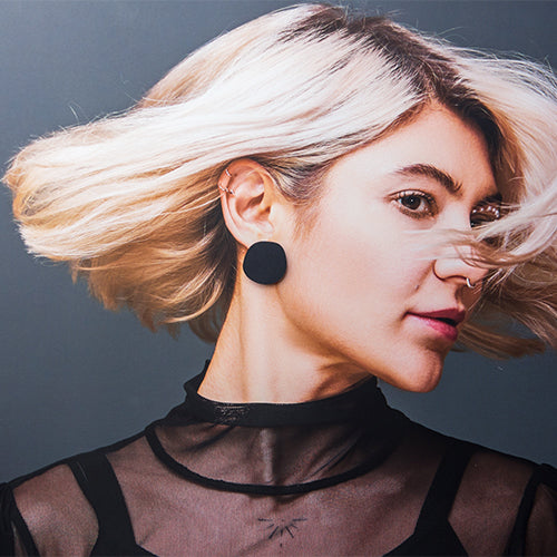 CLIP ON Organic Statement Stud Earrings - Matte Black