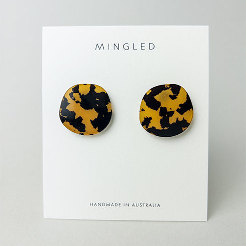 CLIP ON Organic Statement Stud Earrings - Tortoise Shell