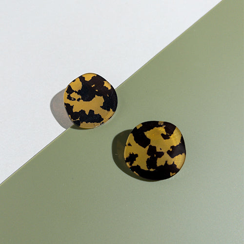 CLIP ON Organic Statement Stud Earrings - Tortoise Shell