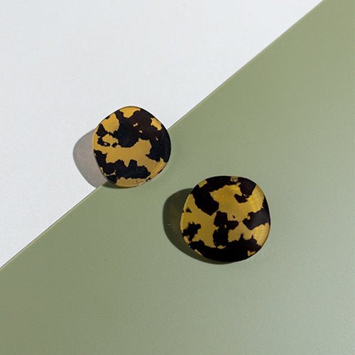CLIP ON Organic Statement Stud Earrings - Tortoise Shell - Mingled