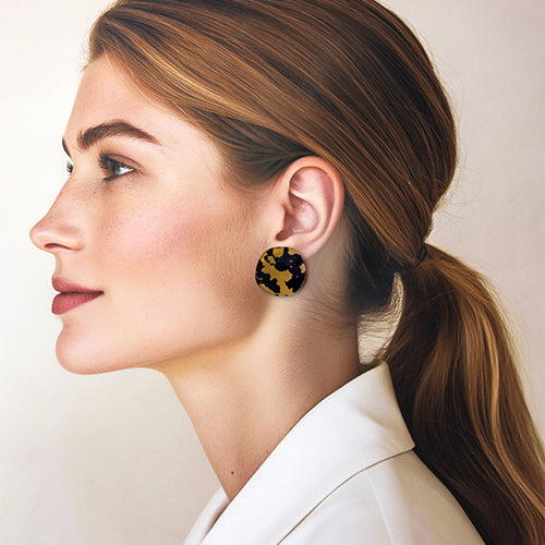 CLIP ON Organic Statement Stud Earrings - Tortoise Shell