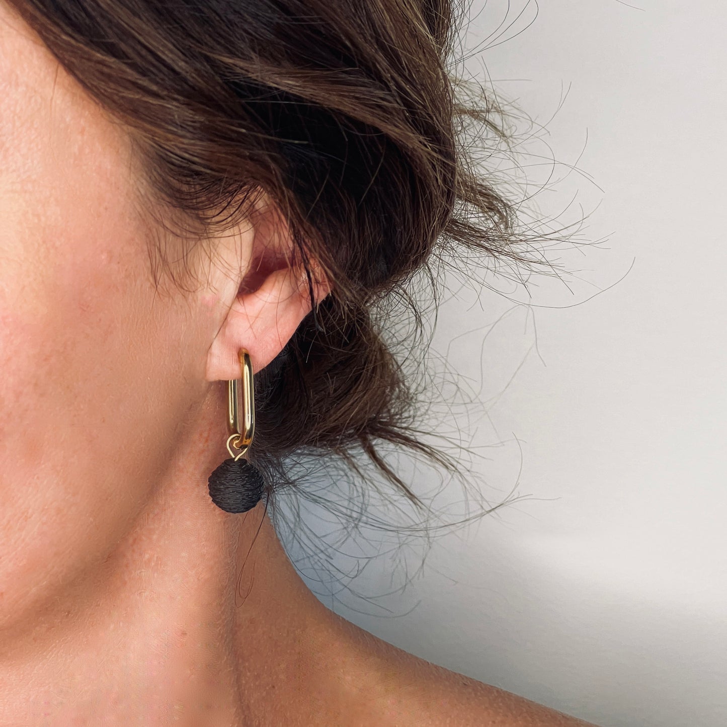 Gold Huggie Earrings with Removable Black Charm