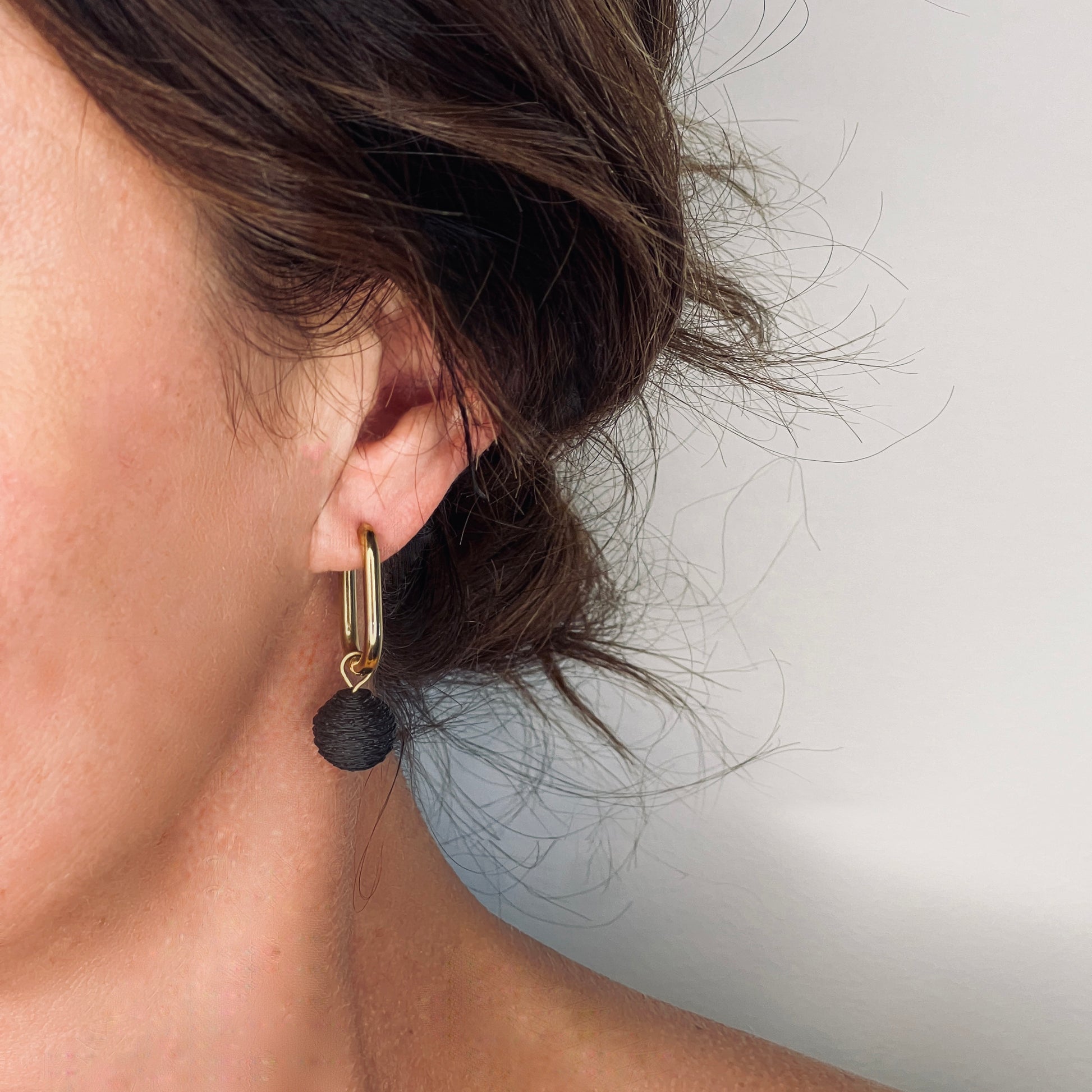 Gold Huggie Earrings with Removable Black Charm