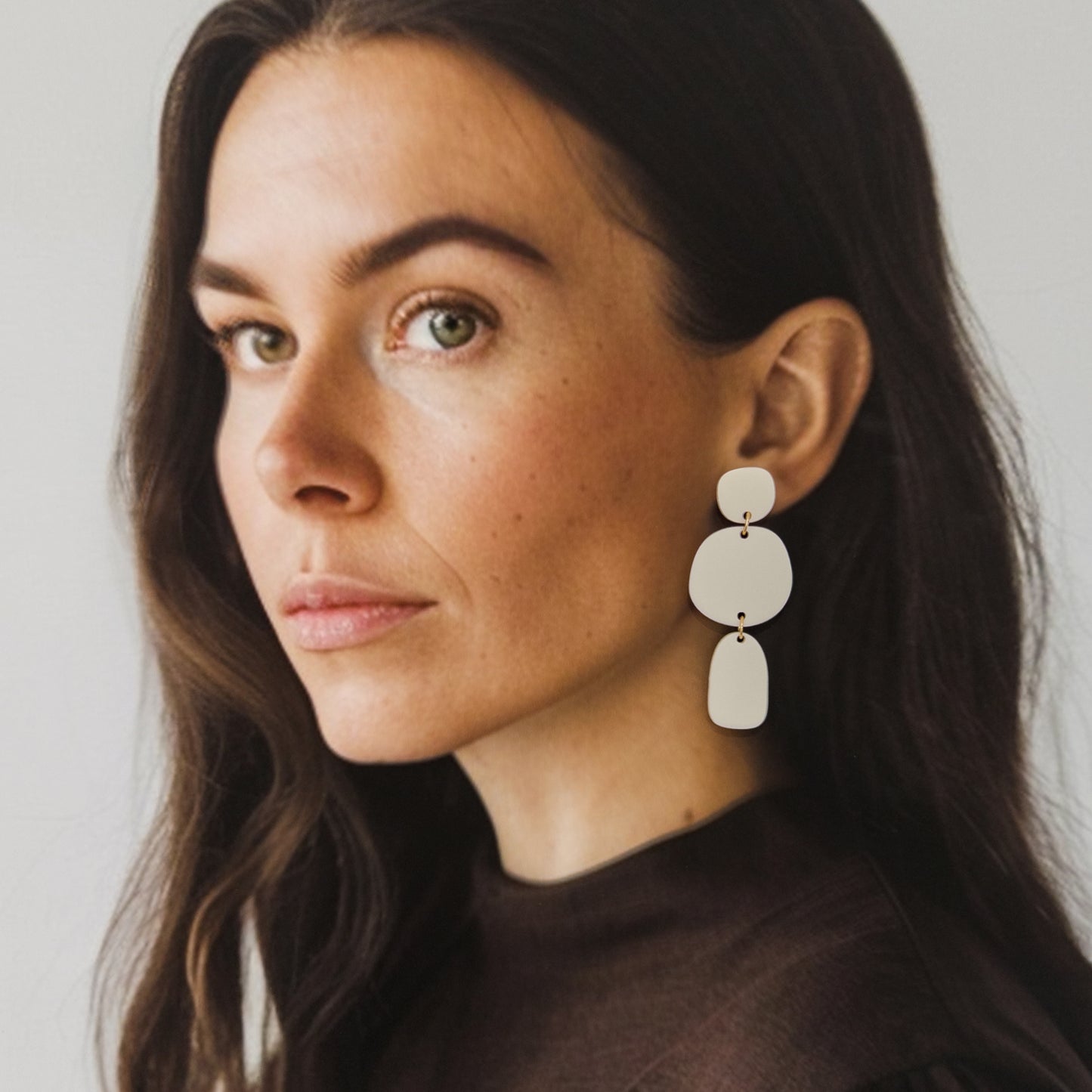Petra Statement Dangle Earrings - Ivory Beige