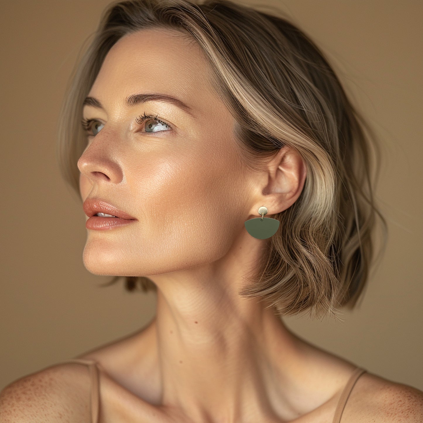Petticoat Minimalist Dangle Earrings - Olive Green