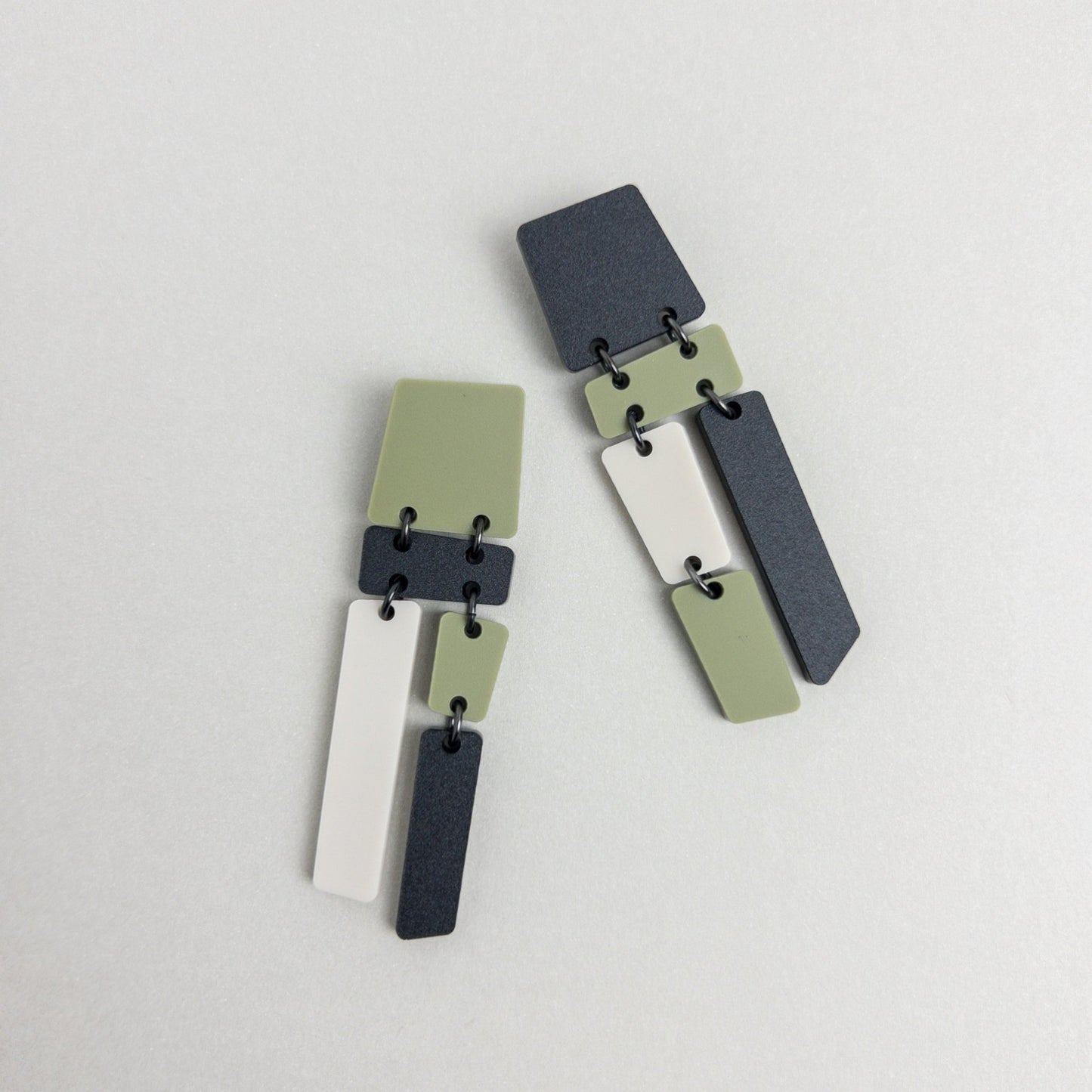PILA Statement Earrings - Olive, Beige and Black - Mingled