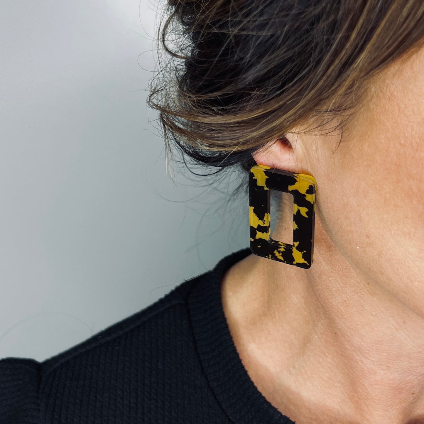Rectangle Stud Earrings - Honey Tortoise