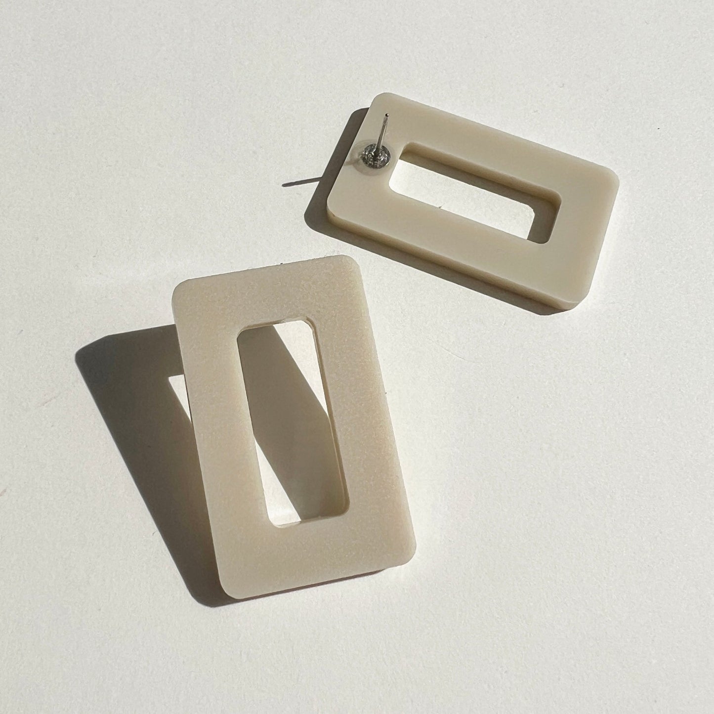 Rectangle Stud Earrings - Matte Ivory Beige - Mingled