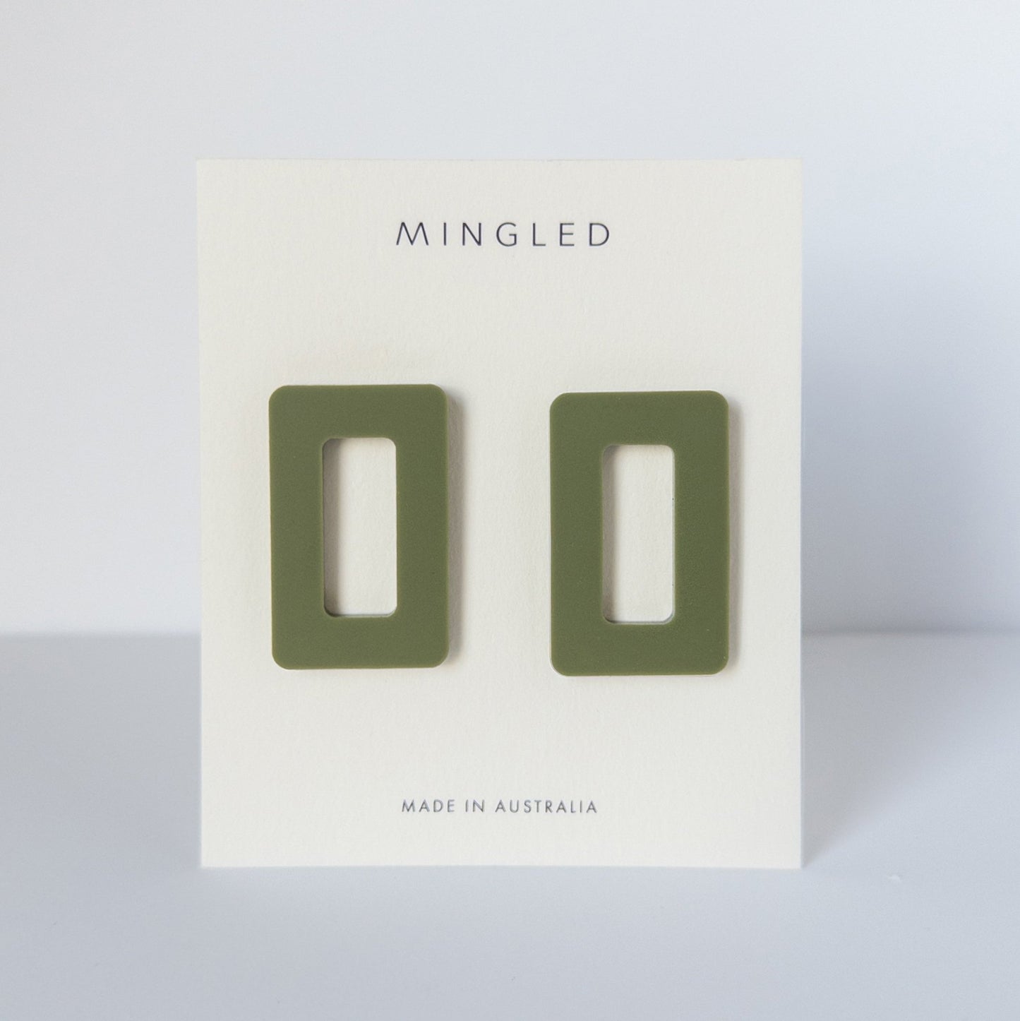 Rectangle Stud Earrings - Olive Green - Mingled