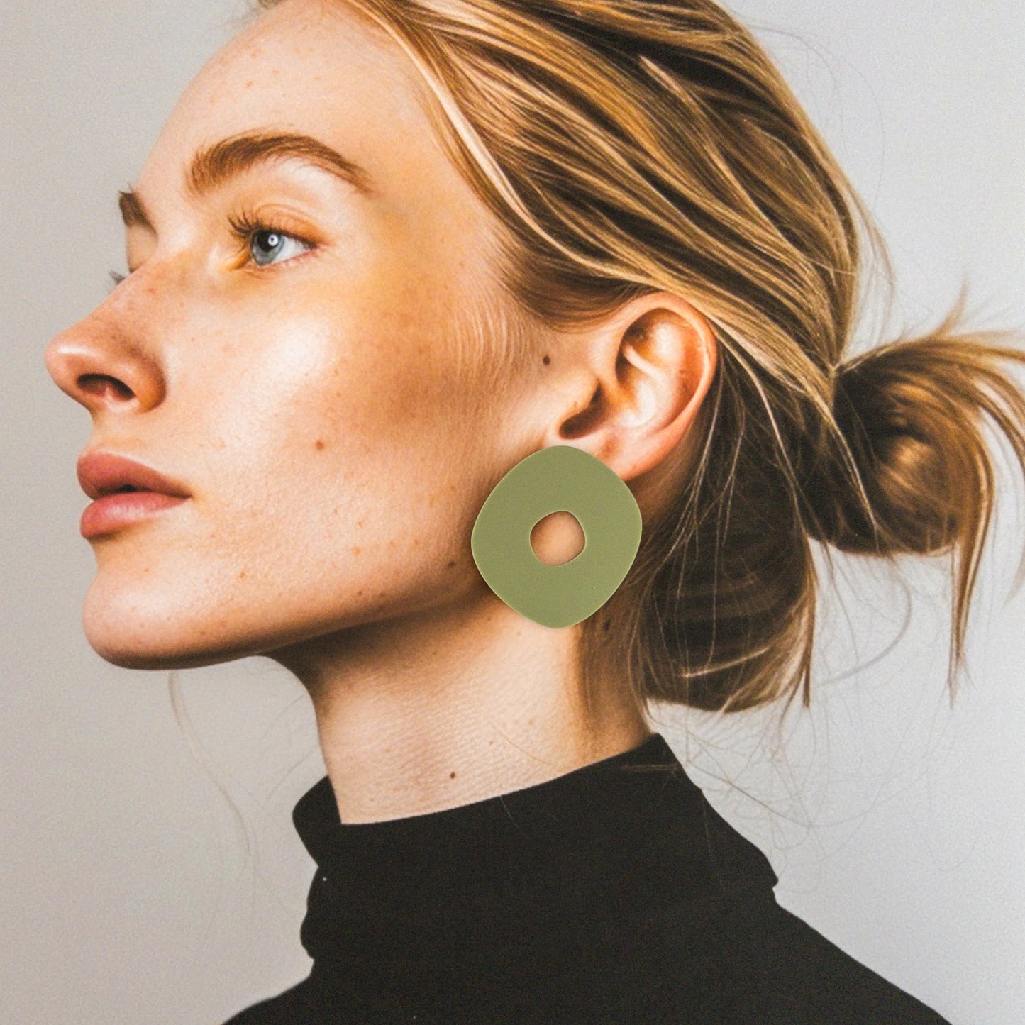 Roca Big Statement Studs - Olive Green