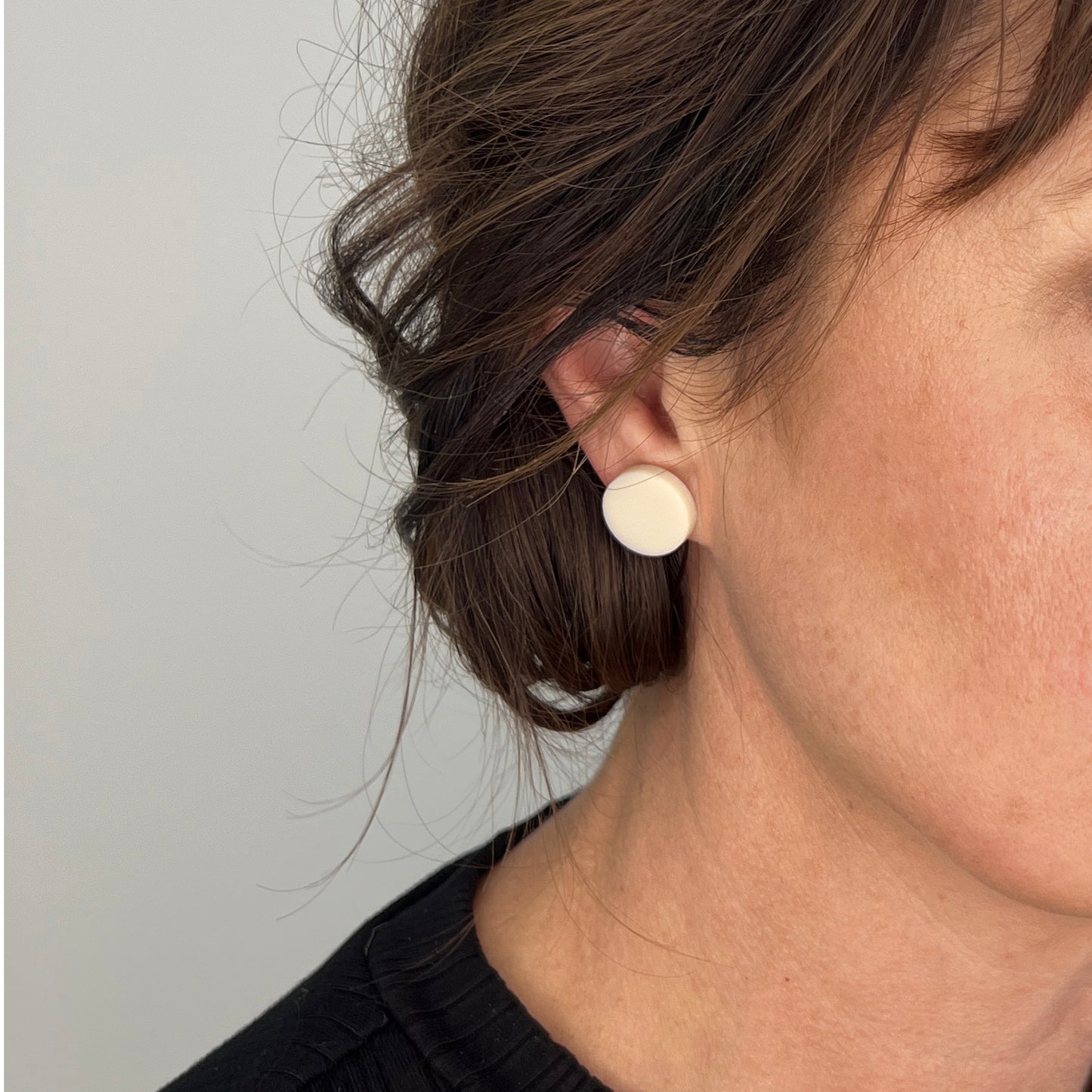 Set of 3 Studs - 15mm Round - Matte Ivory Beige / Matte Olive Green / Matte Black