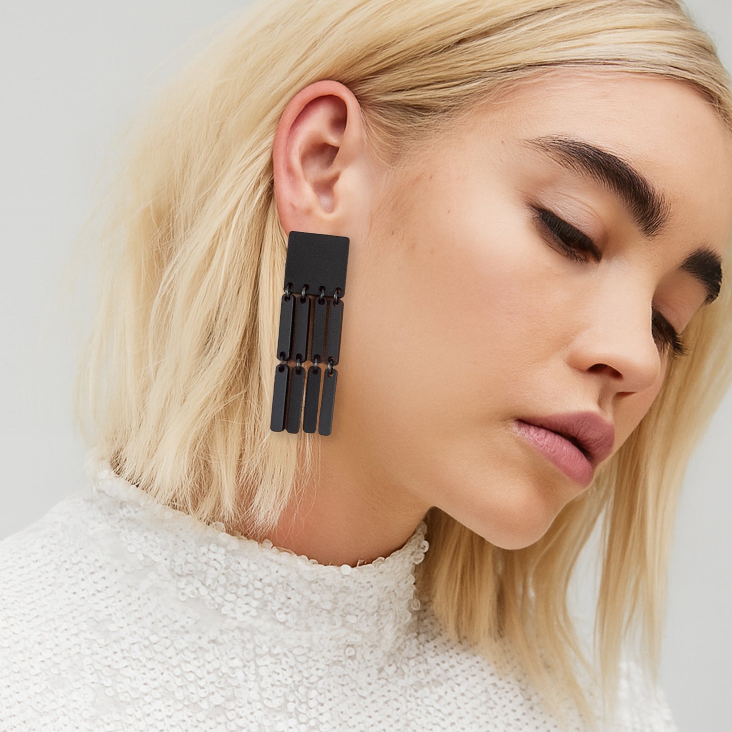 Square Tassel Earrings Black