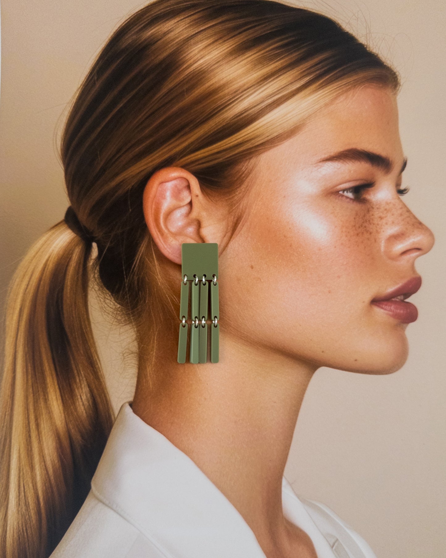 Square Tassel Earrings Olive Green