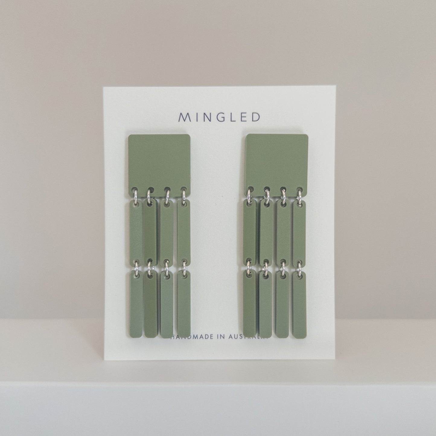 Square Tassel Earrings Olive Green