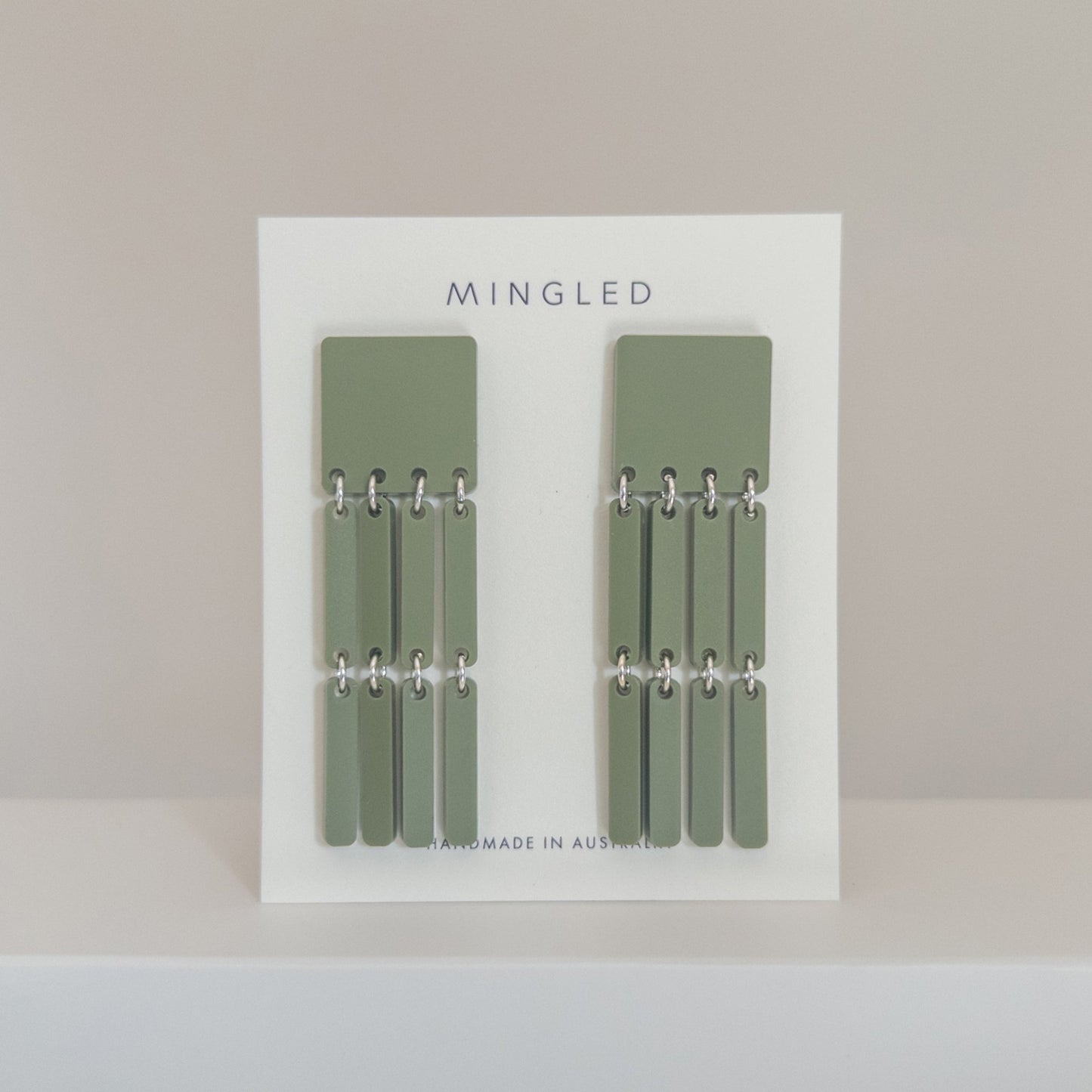 Square Tassel Earrings - Matte Olive Green - Mingled