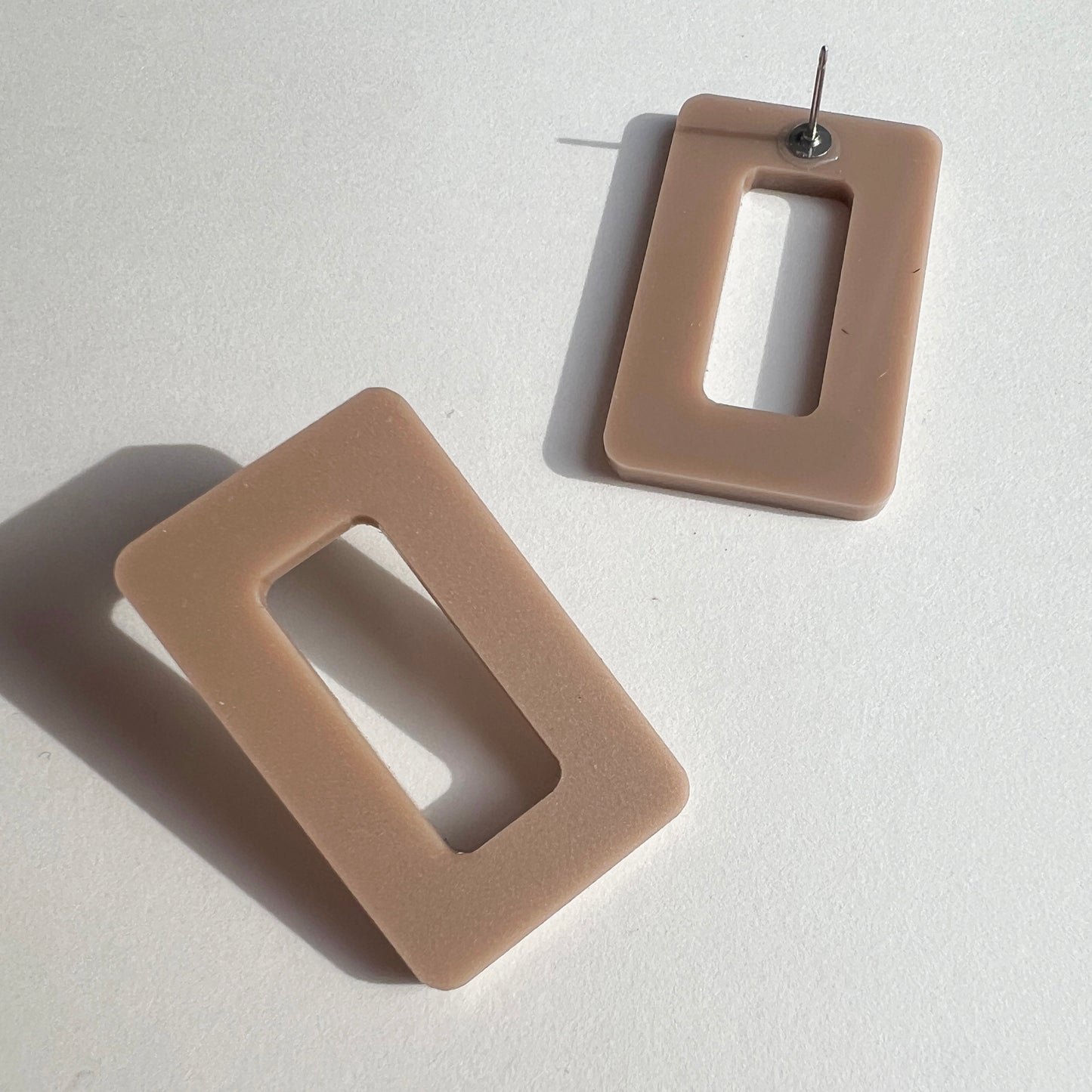 Rectangle Stud Earrings - Matte Taupe