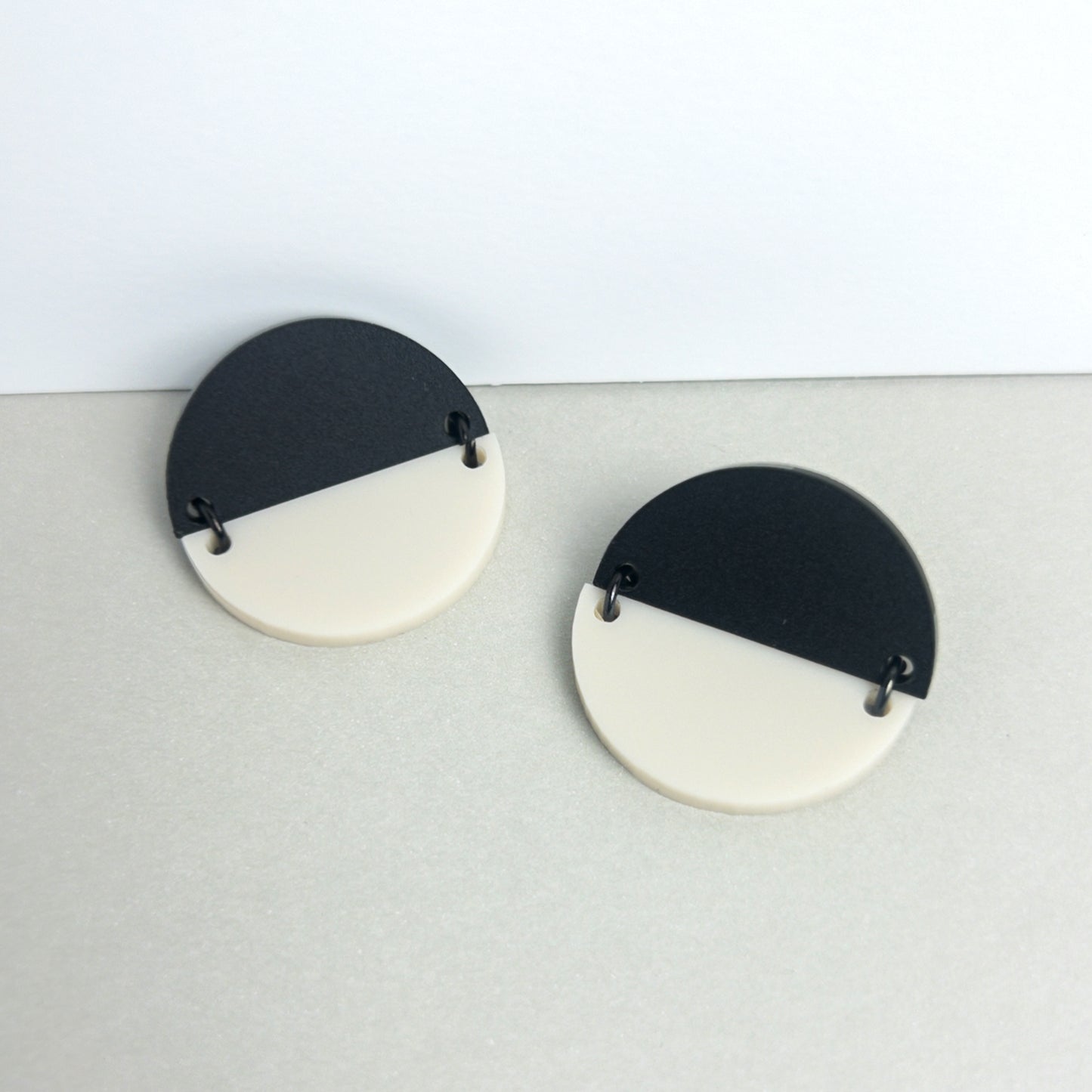 TWO PIECE Statement Earrings - Ivory Beige and Black