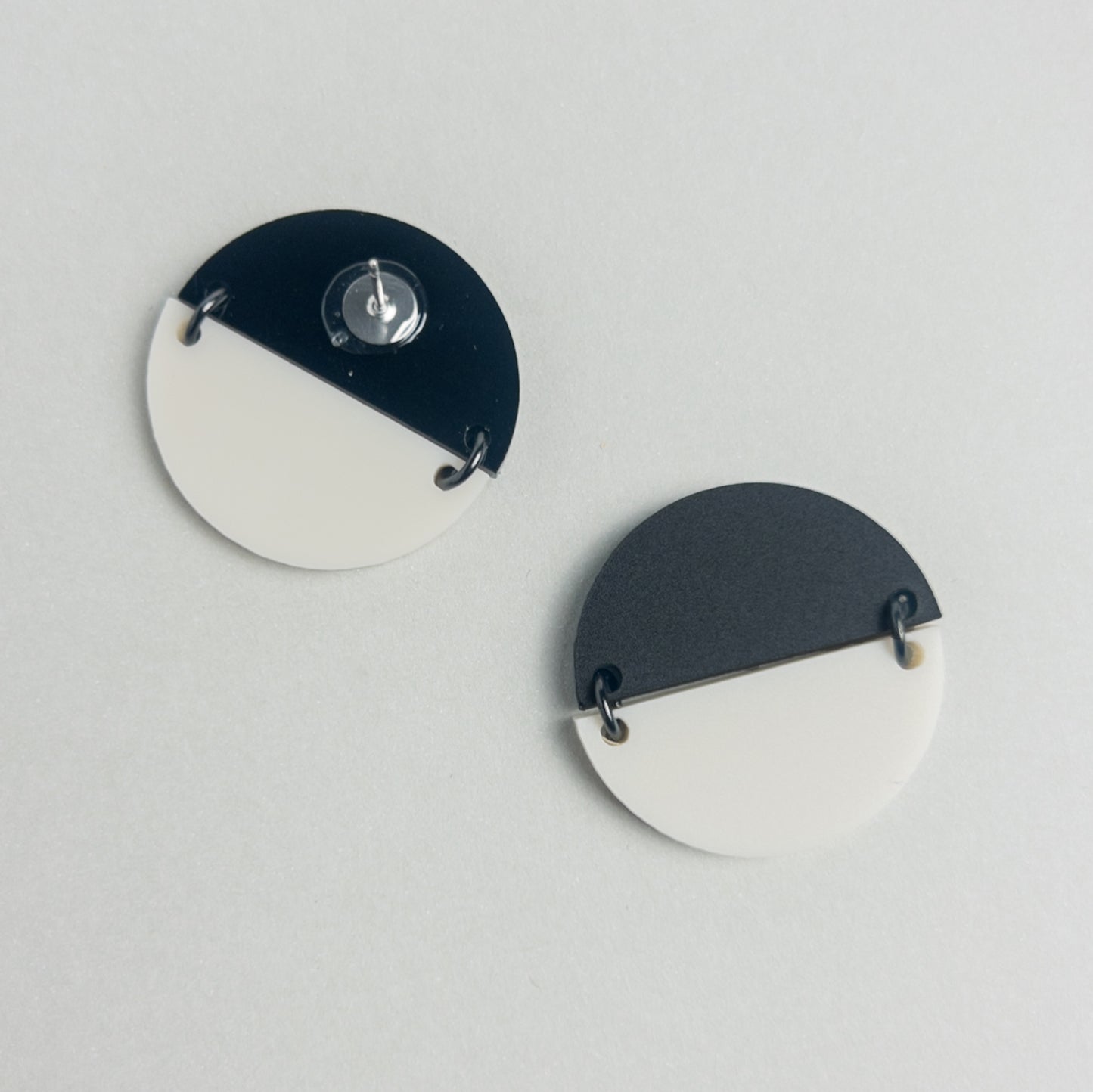 TWO PIECE Statement Earrings - Ivory Beige and Black