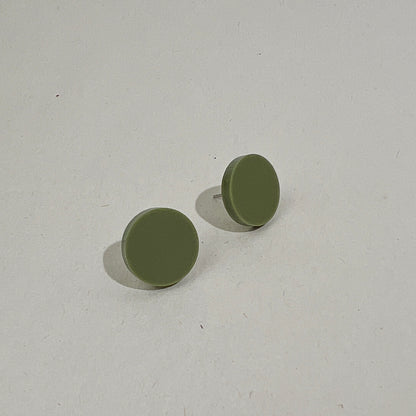 Set of 3 Studs - 15mm Round - Matte Ivory Beige / Matte Olive Green / Matte Black - Mingled