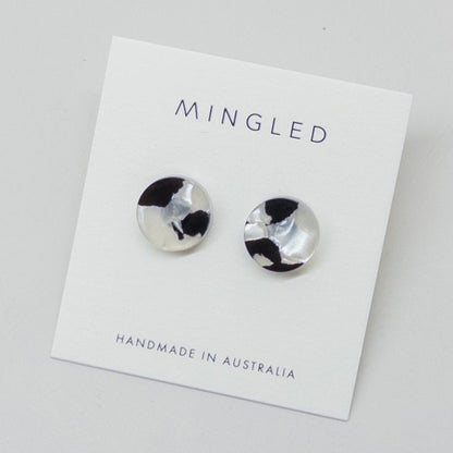 15mm Round Stud - Black and White Pearl - Mingled