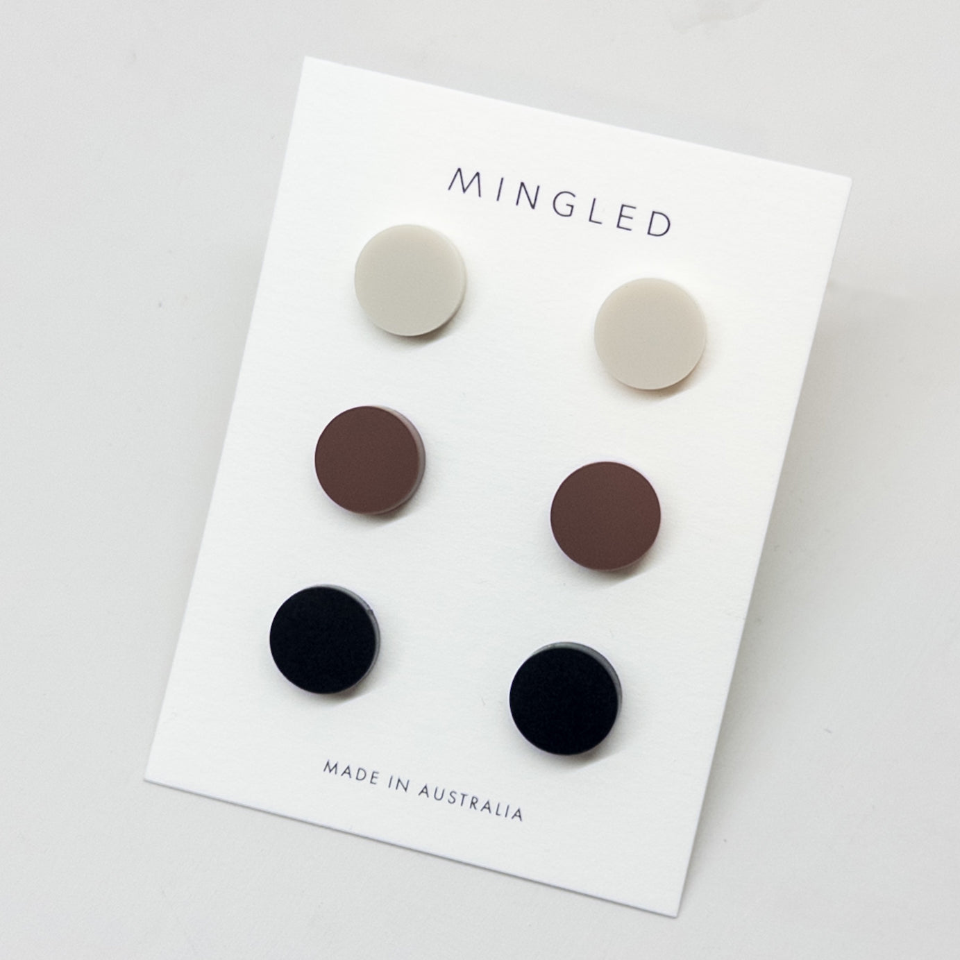 Set of 3 Studs - 15mm Round - Ivory, Burgundy, Black
