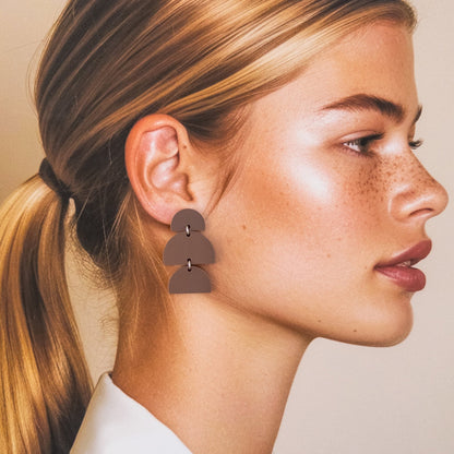 Izzy Statement Earrings - Matte Nutmeg Brown - Mingled