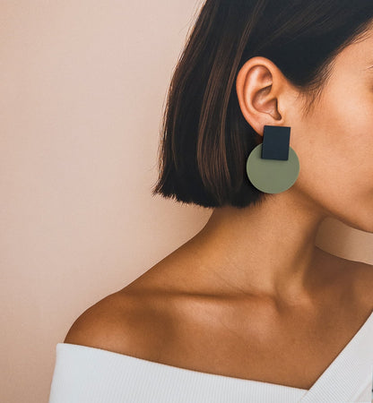 Solara Matte Black and Olive Green Statement Earrings - Mingled