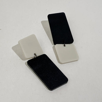 BAUHAUS Statement Earrings - Matte Back and Ivory Beige - Mingled